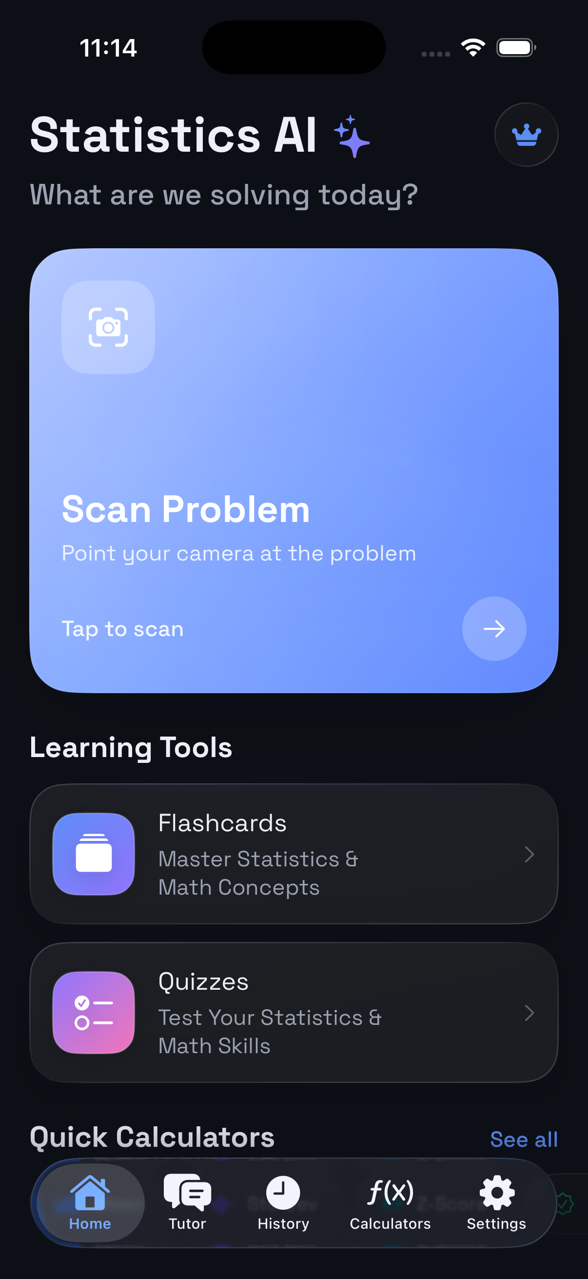 Accounting AI Tutor Pro home screen in dark mode