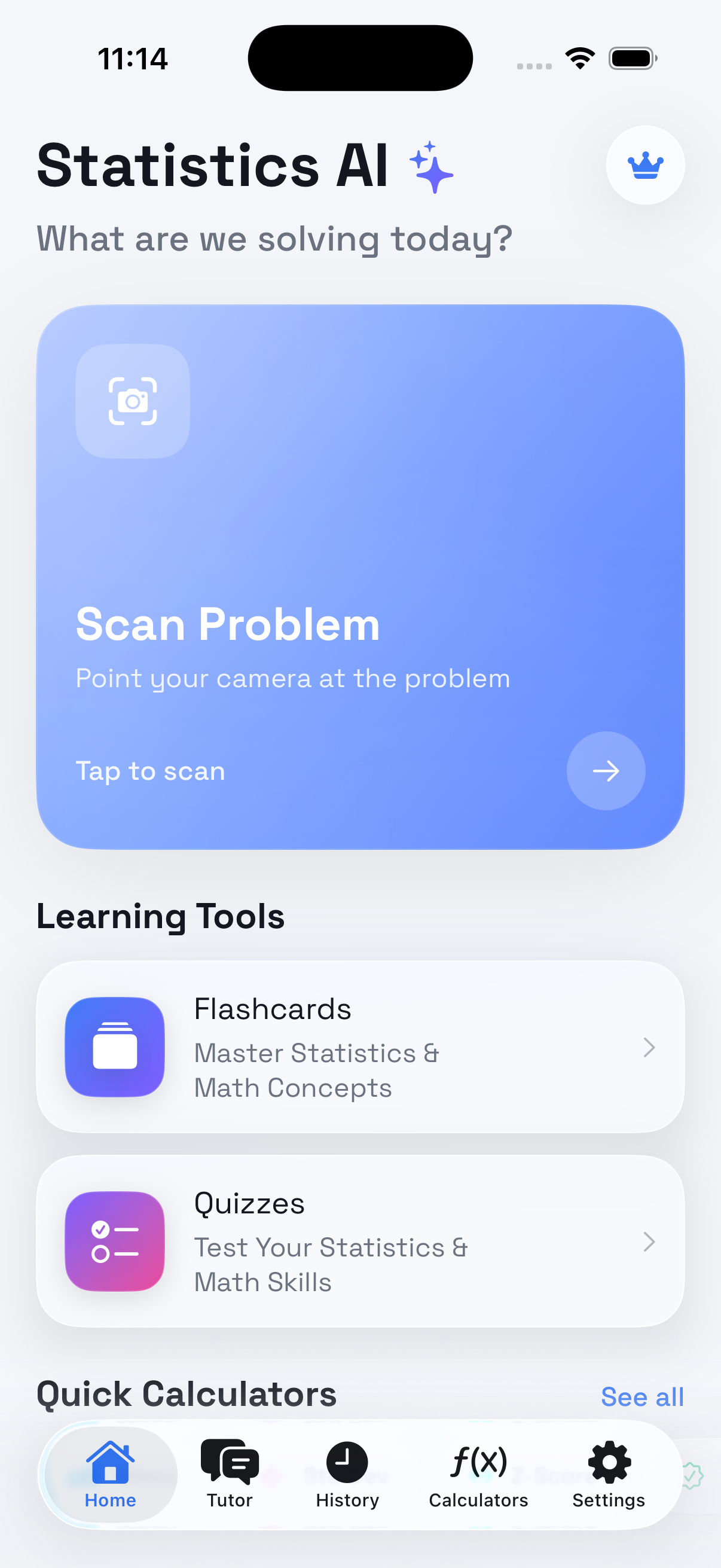 Accounting AI Tutor Pro home screen in light mode